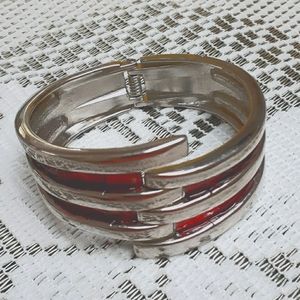 Vintage Silver Tone & Red Bracelet